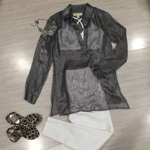 sheer silver long sleeve top Michael Kors